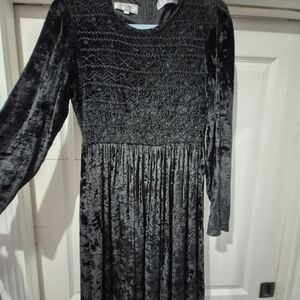 Vintage Textured Black Velvet Dress Embroidered Top
